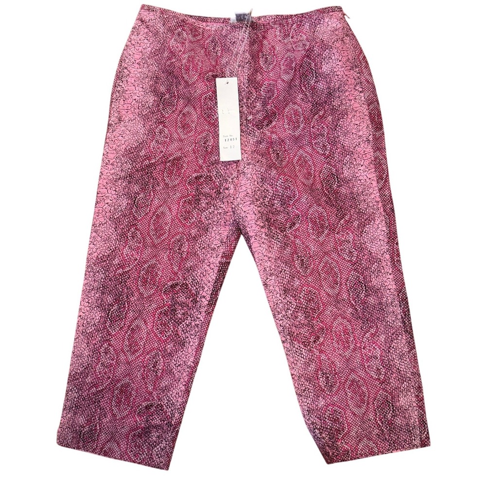 NWT Tracy M 100 Silk Snakeskin Print Lined Pants Womens Size 12 Pink Black